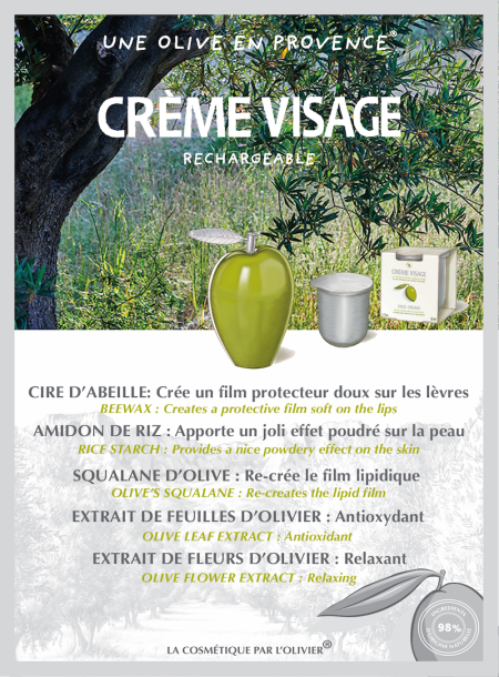 Crème visage à l'huile d'olive | rechargeable