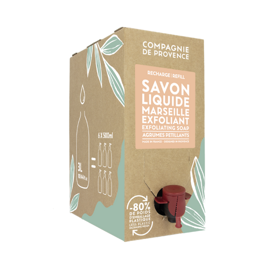 Eco Recharge 3L Savon liquide de Marseille Exfoliant | Agrumes pétillants
