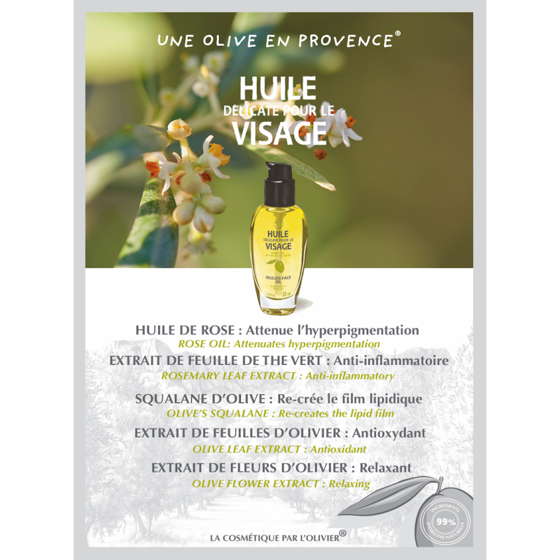 Huile délicate visage à l'huile d'olive