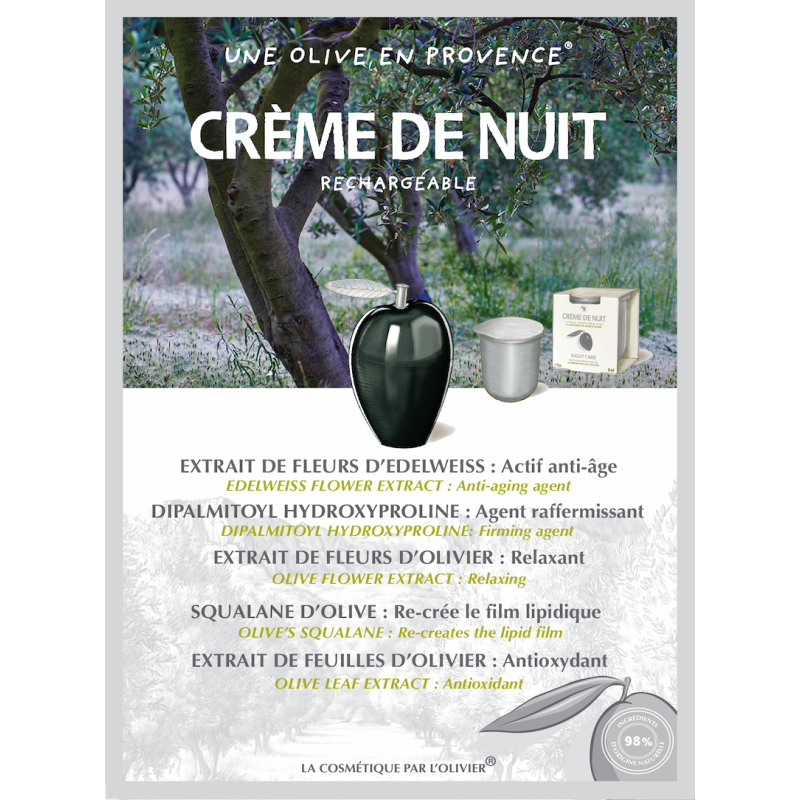 Crème nuit anti-rides à l'huile d'olive • rechargeable