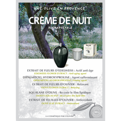 Crème nuit anti-rides à l'huile d'olive • rechargeable